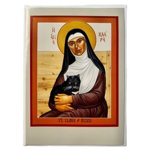 Robert Lentz Greeting Card Saint Claire Of Assisi w/ Cat Art Print 4.5x6.5”